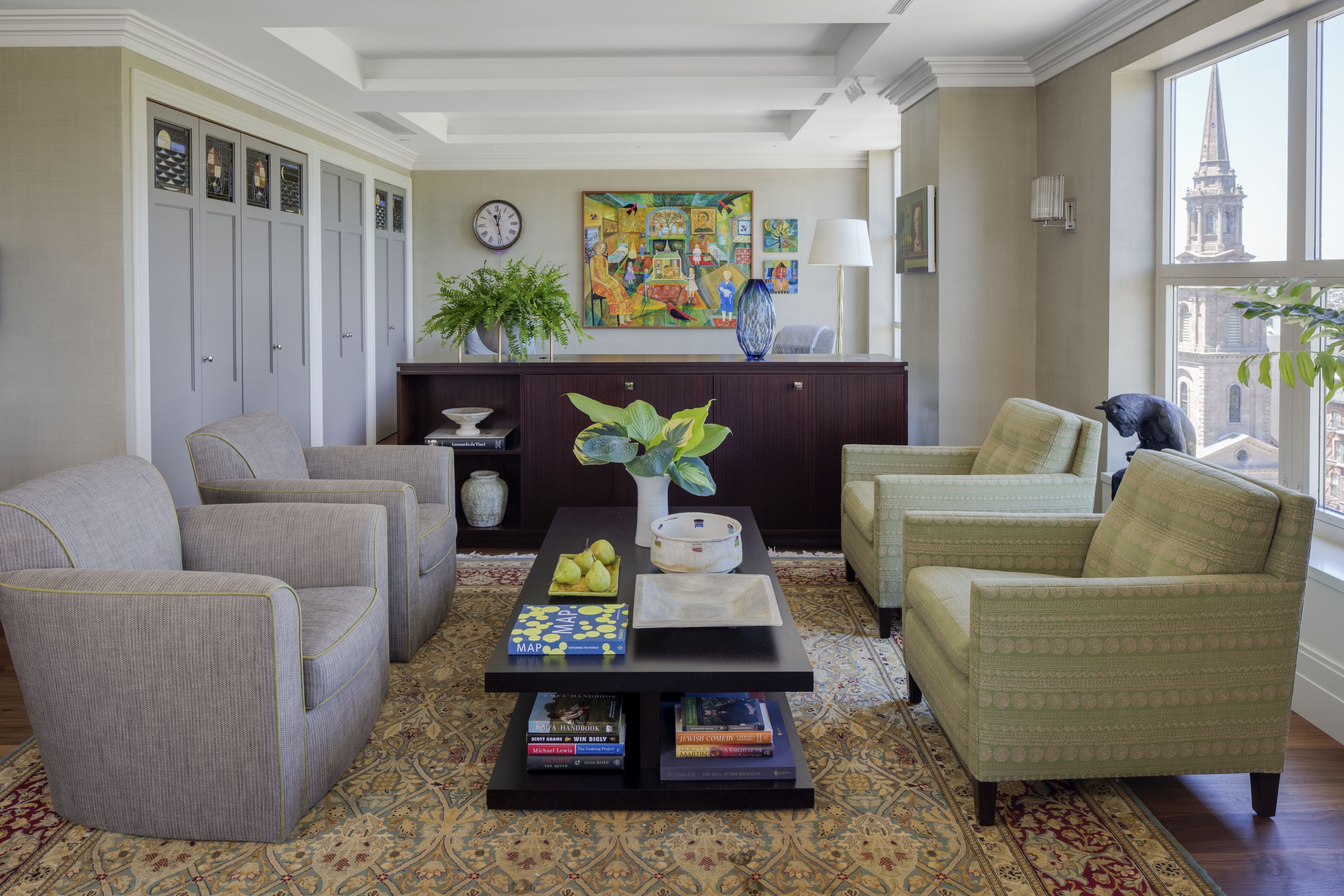 living room with four chairs